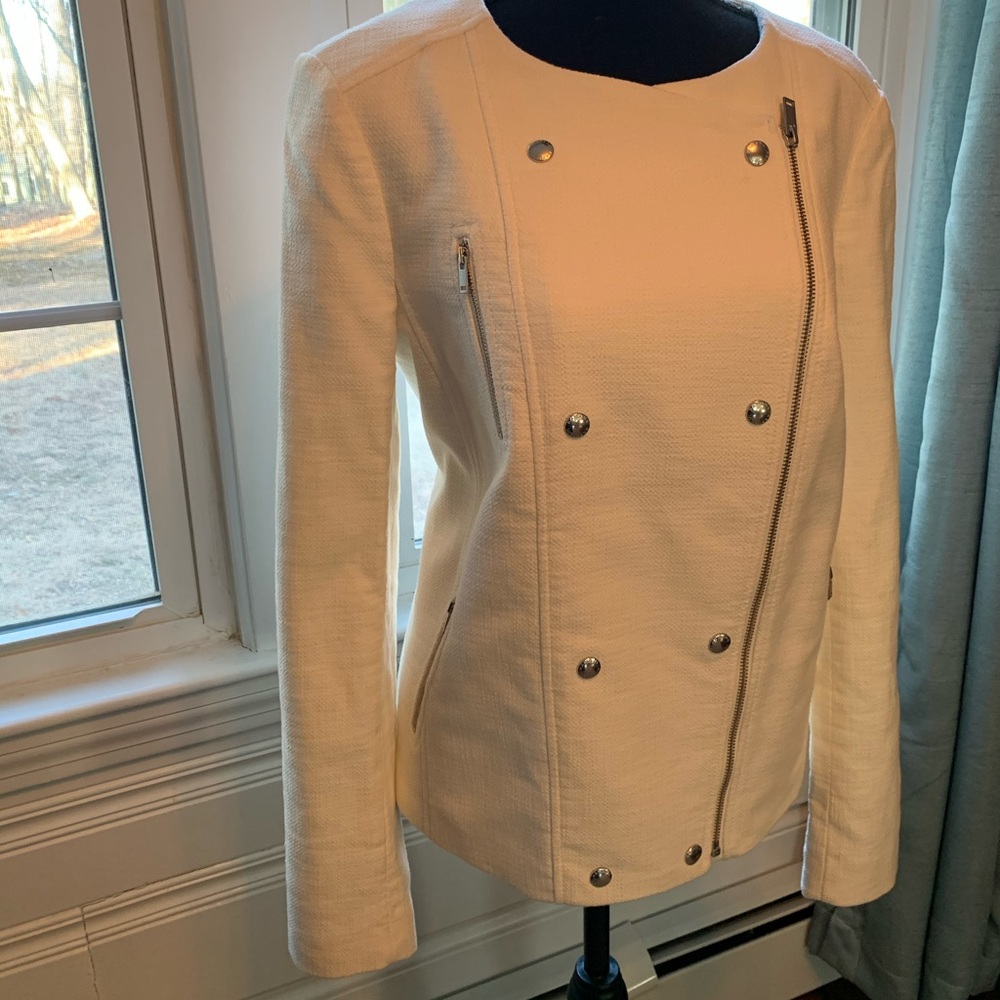 White Double-Breasted Zip Front Women's Jacket